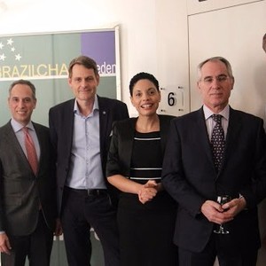 From the left:
1 HE Mr. Marcos Pinta Gama, Ambassador of Brazil.
2. H.E.Santiago Wins - Ambassador of Uruguay
3 Mr. Peter Reinebo, CEO for the Swedish Olympic Committee.
4. Elisa Solhlman - Executive Director (Brazilcham) 
5 H.E Jos Pereira Gomes - Ambas